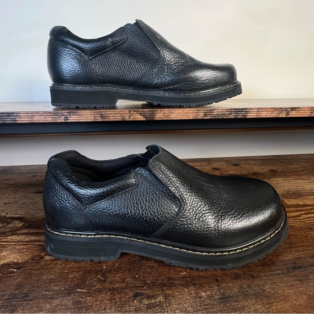 Dr Scholls Leather Work Shoes Winder ll‎ Black Slip and Oil Resistant Men's 10W